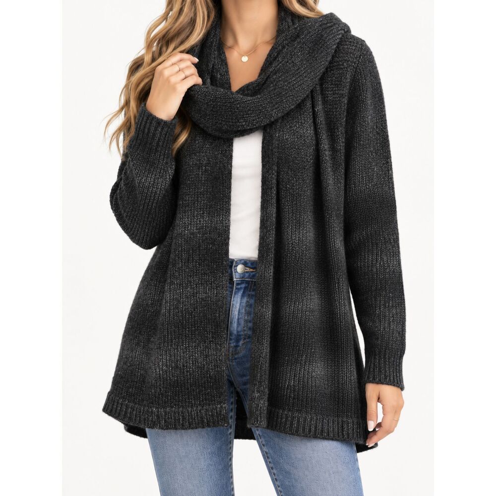 Elie Tahari DesigNation Cardigan Sweater S Black Gray Convertible Scarf NWT